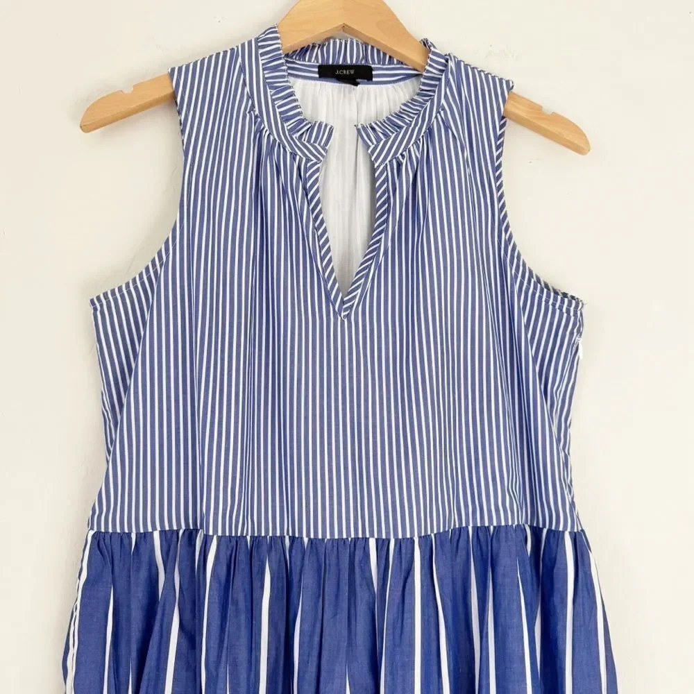 J. Crew Mixed Striped Tiered Popover Dress Style AK264 Size S
